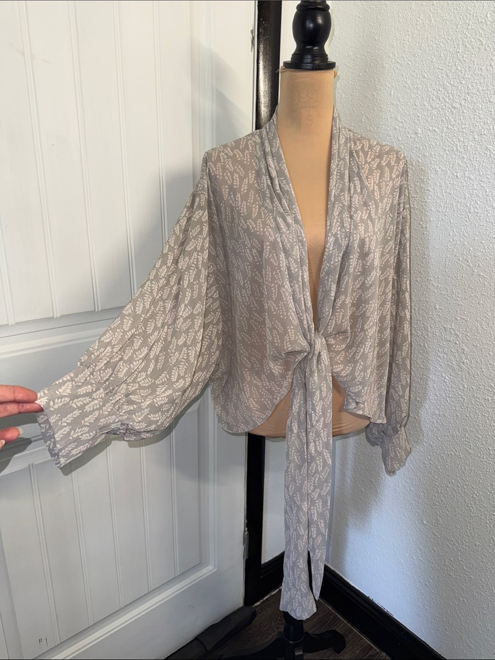 Final Touch Beige and Cream Sheer Leaf-Print Blouse